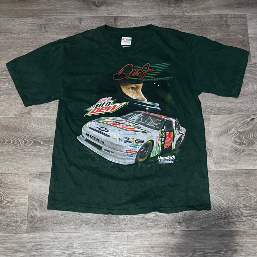 Nascar Dale Earnhardt Jr 2 Side Print Green Mt Dew T Shirt Short Sleeve